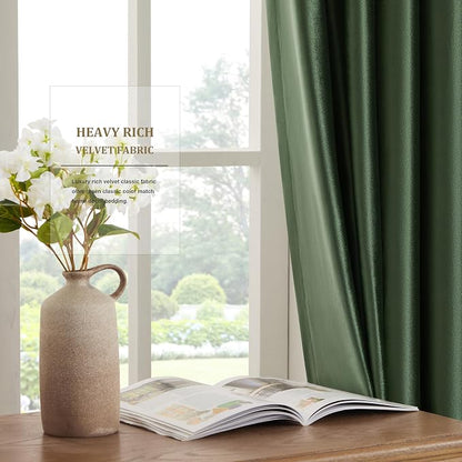 BULBUL Velvet Oilve Green Blackout Curtains 108 inch Length - Image 4