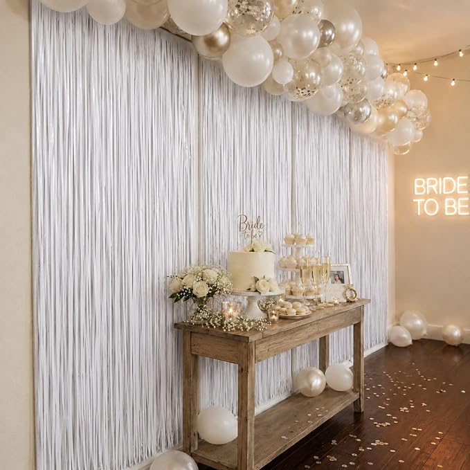 Matte White Tinsel Foil Curtains Backdrop Party Decorations 4 PCS | 3.3 x 6.6 - Image 8