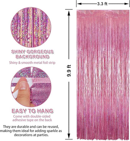 7 Pack 3.3 x 9.9 ft Holographic Bright Pink Streamers Party Decorations | Foil - Image 2