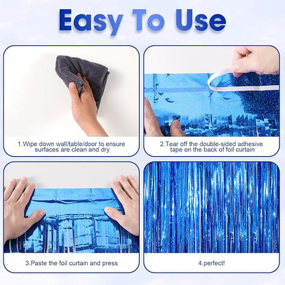 Voircoloria Laser Blue Foil Fringe Backdrop Curtains, 2 Pack | Tinsel Streamers - Image 5