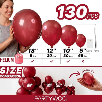 PartyWoo Burgundy Balloons 130pcs Dark Chestnut Red Maroon Color | 18 12 10 5 - Image 6