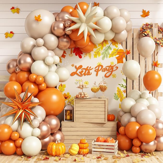 Fall Orange Nude White Balloons Garland Arch Kit by vibzox