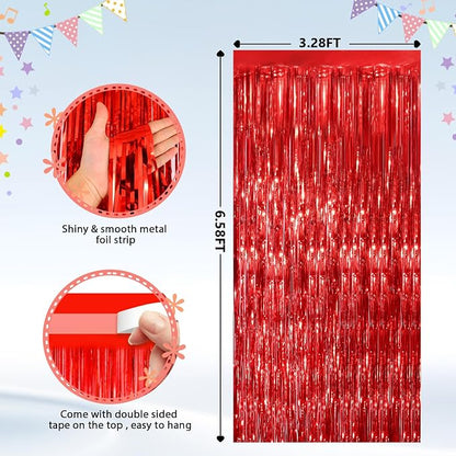 GCB 2 Pack Red Tinsel Backdrop, Fringe Curtains, Wedding Photo Backdrop Party - Image 3