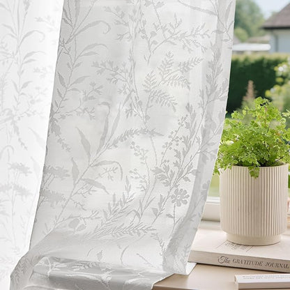 Anmao White Semi Sheer Light Filtering Curtains 90 Inches Long 2 Panels by Anmao