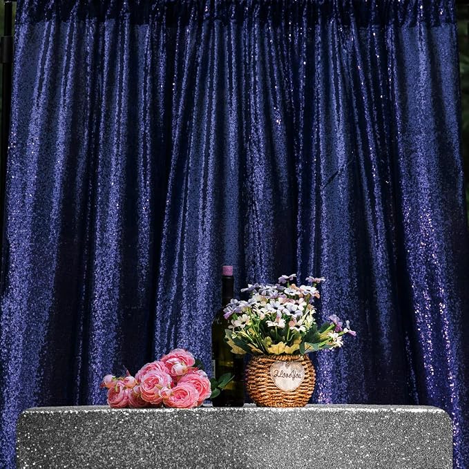 JYFLZQ Navy Blue Sequin Backdrop Curtains 10ft x 10ft 1 Panel Glitter Photo - Image 2