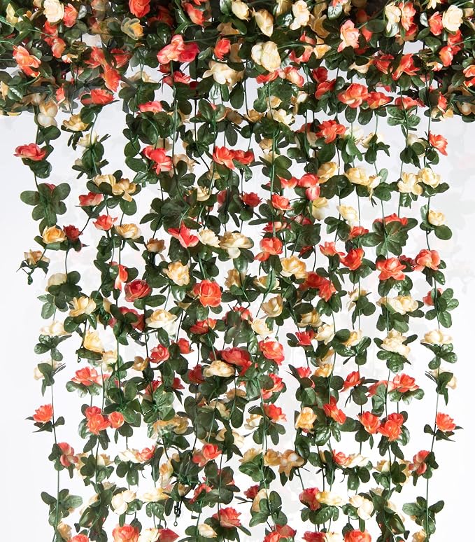 Artificial Flower Garland 6pcs 8.2ft Rose Vine Decor, Champagne Flower | by PONKING