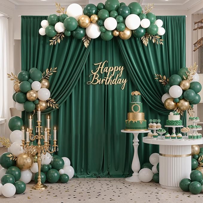 50ftx10ft Wrinkle Free Hunter Green Backdrop Curtains - Image 4
