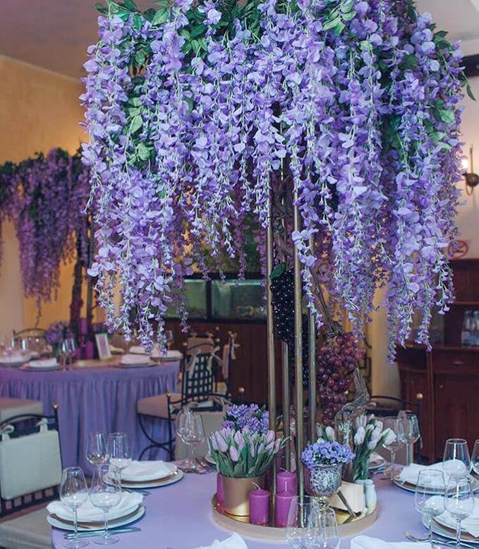 Wisteria Hanging Flowers 24 Pack Artificial Flowers Fake Wisteria Vine Rattan - Image 5