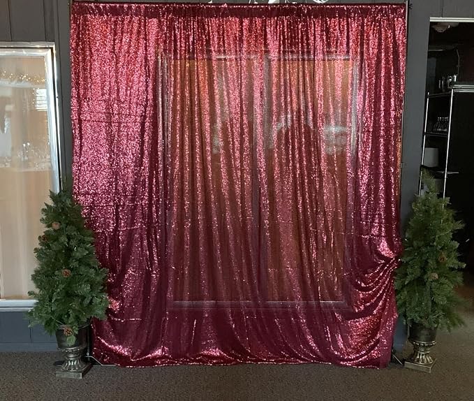 ShinyBeauty Burgundy Sequin Sparkling Backdrop 10x10FT | Photographic Glitter - Image 2