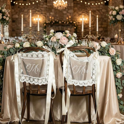 Sheer Lace Mr & Mrs Wedding Signs - Image 8