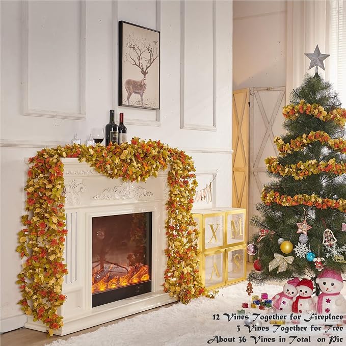Artificial Flower Garland 8pcs 8.2ft Rose Vine Decor, Fall Champagne Flower | - Image 5