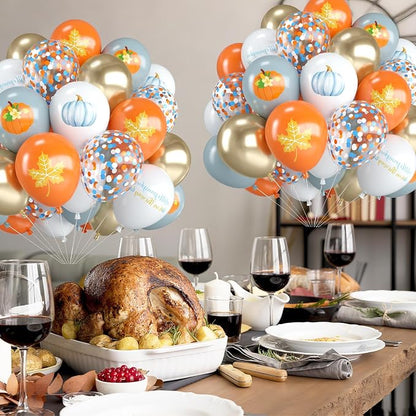 Fall Balloons, 12 Inch Pastel Orange Dusty Blue and White Balloons - Image 6