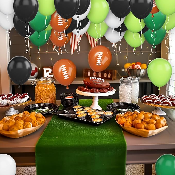 Football Balloons, 12 Inch Football Party Balloons, Dark Green and Black - Image 4