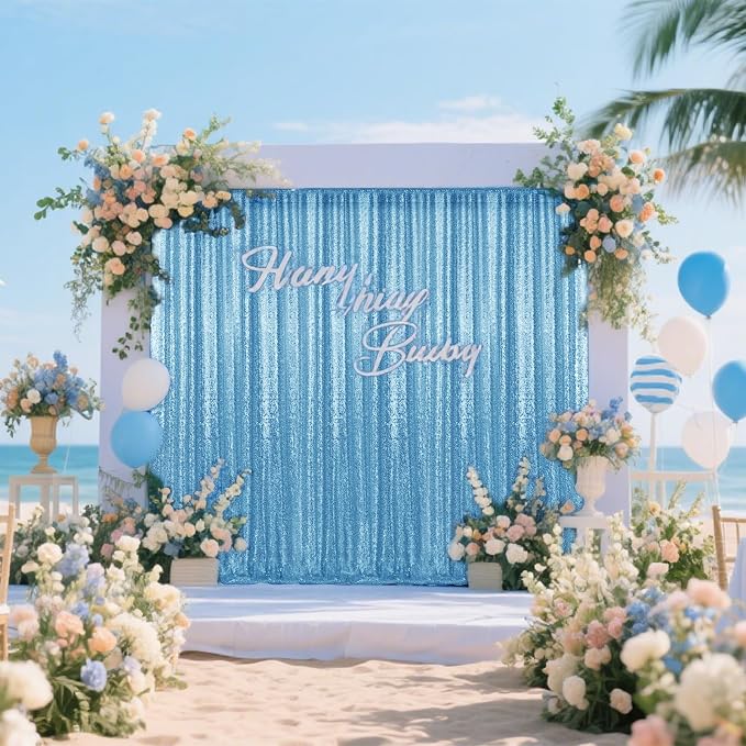 2×8FT-6PCS Blue Sequin Backdrop Curtains Panels, Photography Backdrop Glitter - Image 4