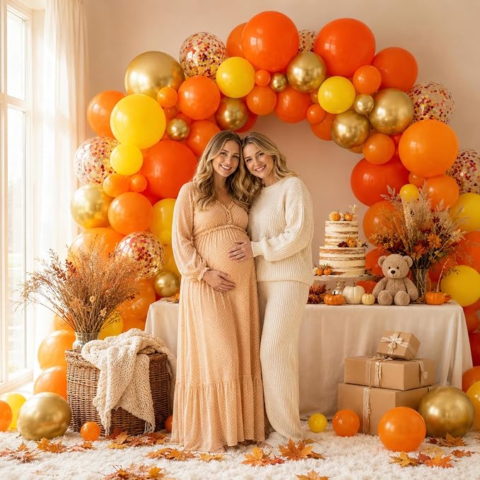 Fall Balloons 12 Inch Thanksgiving Burnt Orange Gold Confetti Balloons Set | - Image 4