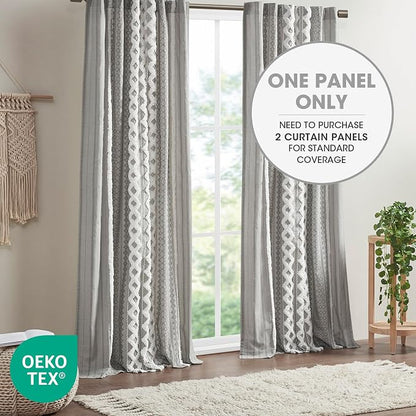 INK+IVY 100% Cotton Boho Window Curtain, Single Panel, 50x84 Gray | Tufted - Image 6
