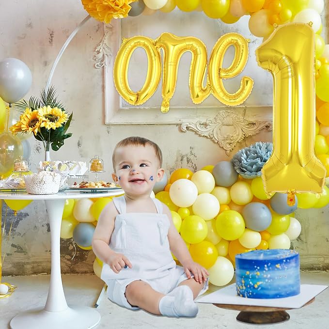 2 Pcs One Balloon Set, 40 Inch Number 1 Balloon and 41 Inch Script Letter One - Image 4