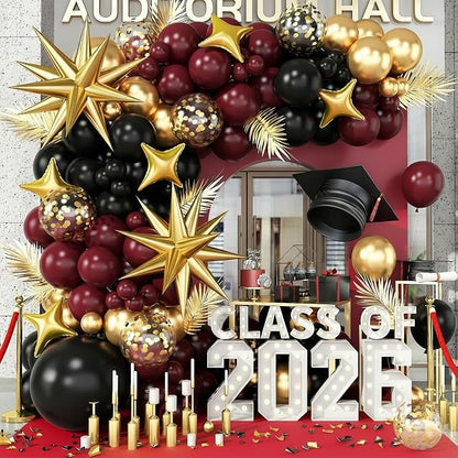 Black Burgundy Gold Balloons Arch Kit, Maroon Black Gold Balloons Arch Garland by TAOYE