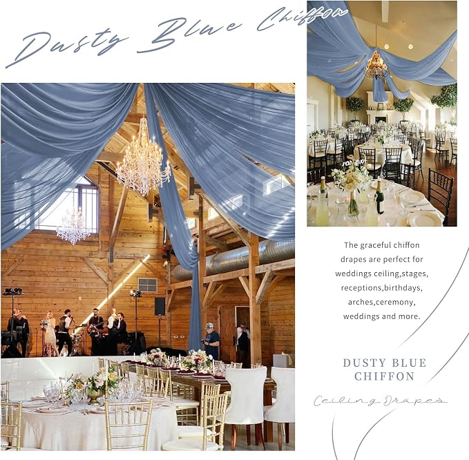 Showgeous 6 Panels Dusty Blue Ceiling Drapes, Polyester Fabric, Solid Pattern - Image 6
