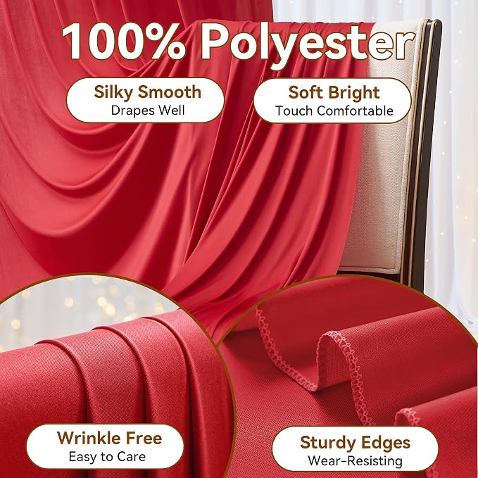 30×12ft Wrinkle Free Red Backdrop Curtain - Image 2