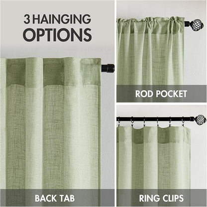MIULEE Sage Green Linen Curtains 42x84 Inch Length 2 Panels - Image 3
