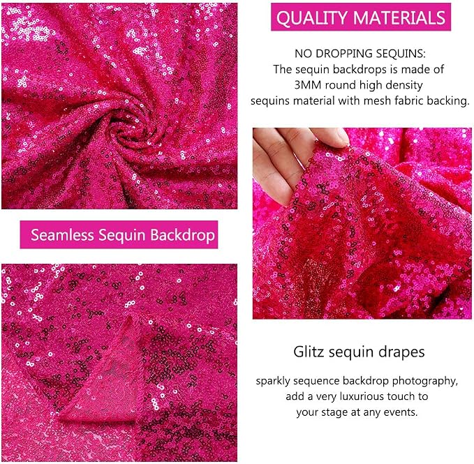Fuchsia Sequin Backdrop Drapes 4 Panels 2FTx8FT Glitter Backdrop Curtains | - Image 5