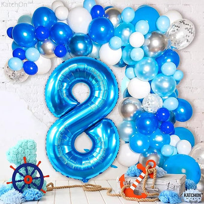 KatchOn Foil Blue Number 8 Balloon Mermaid Birthday Decorations - Image 3