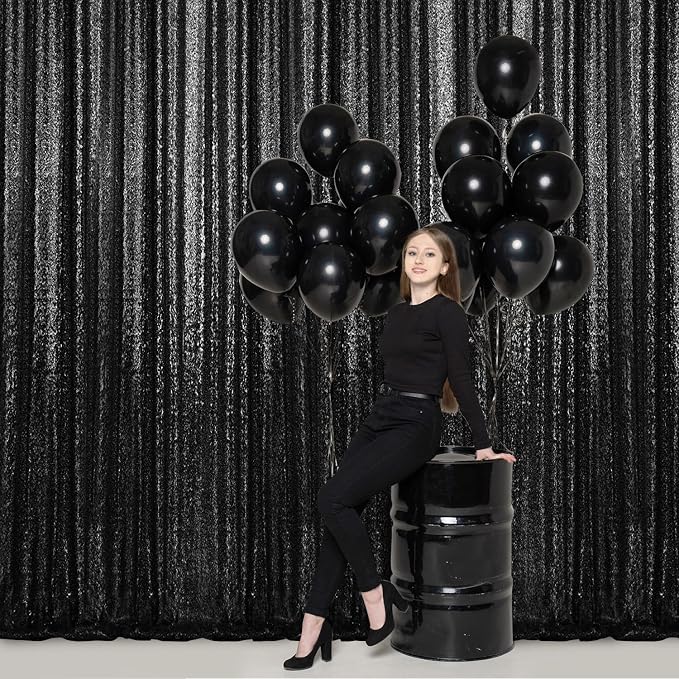4×8FT-2PCS Black Sequin Backdrop Curtains Panels, Photography Backdrop Glitter - Image 4