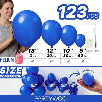 PartyWoo Royal Blue Balloons 123pcs Dark Blue Balloons Different Sizes | 18 12 - Image 6