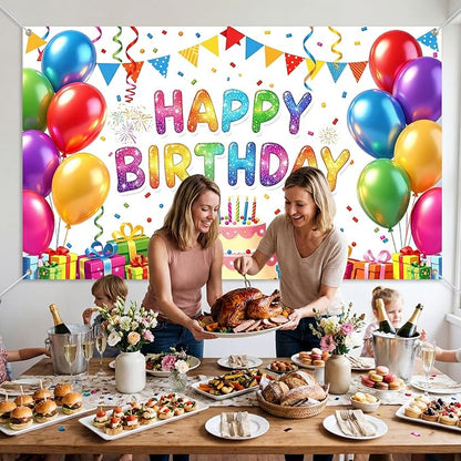 Blulu Happy Birthday Backdrop Banner Sign Poster Large Fabric Glitter Balloon - Image 4