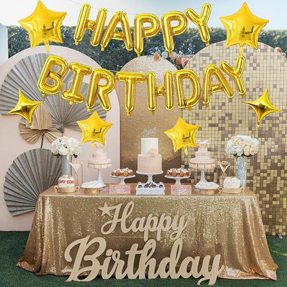 Gold Happy Birthday Balloon Banner, 16 Inch Mylar Foil Letter Balloons - Image 8