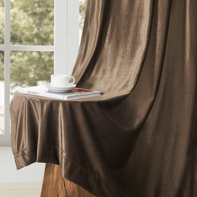 BULBUL Velvet Brown Blackout Curtains 90 inch Long - Image 6