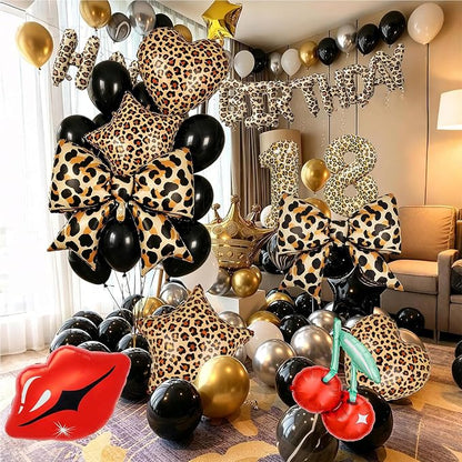 Leopard Print Bow Balloons Birthday Decorations 40Inch Cheetah Number 7 Foil - Image 4