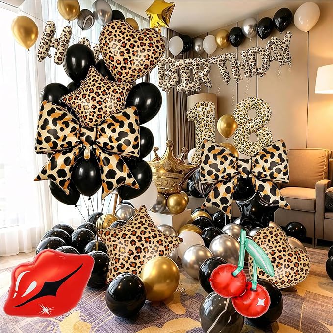 Leopard Print Bow Balloons Birthday Decorations 40Inch Cheetah Number 1 Foil - Image 4