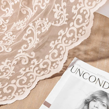 Blush Pink Lace Curtains 72 Inches Long 2 Panels Vintage French Floral Sheer - Image 6