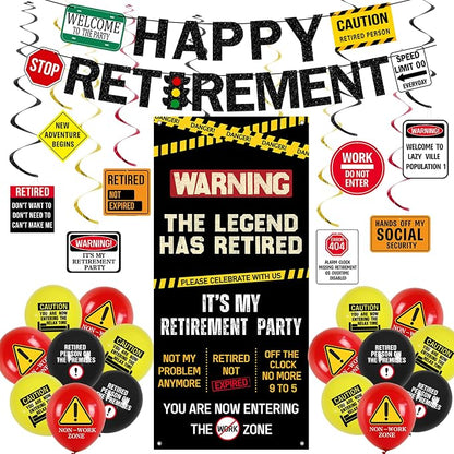 Roetyce Retirement Decorations, Caution Legend Has Retired Door Banner | Office by Roetyce