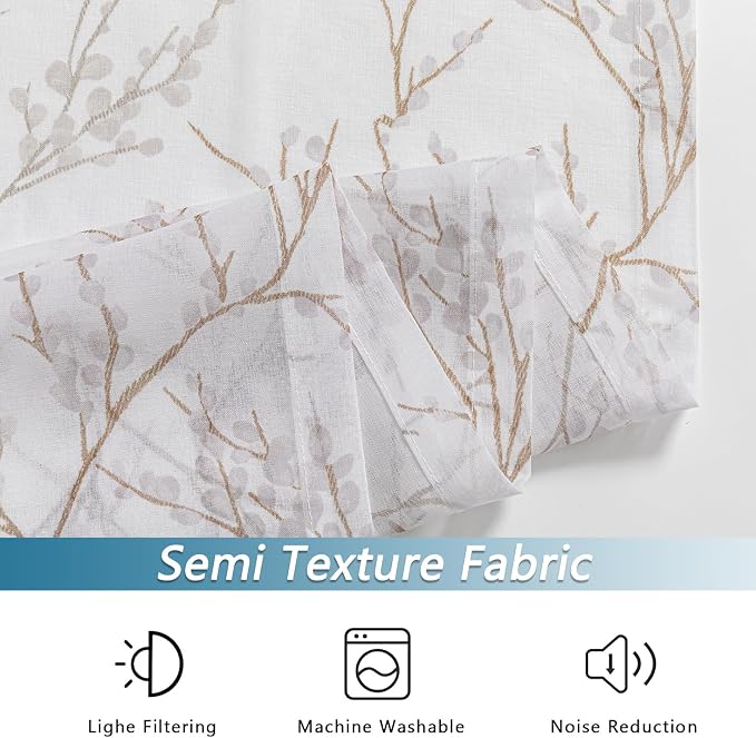 MYSKY HOME Brown Sheer Curtains 63 inches Long - Image 3