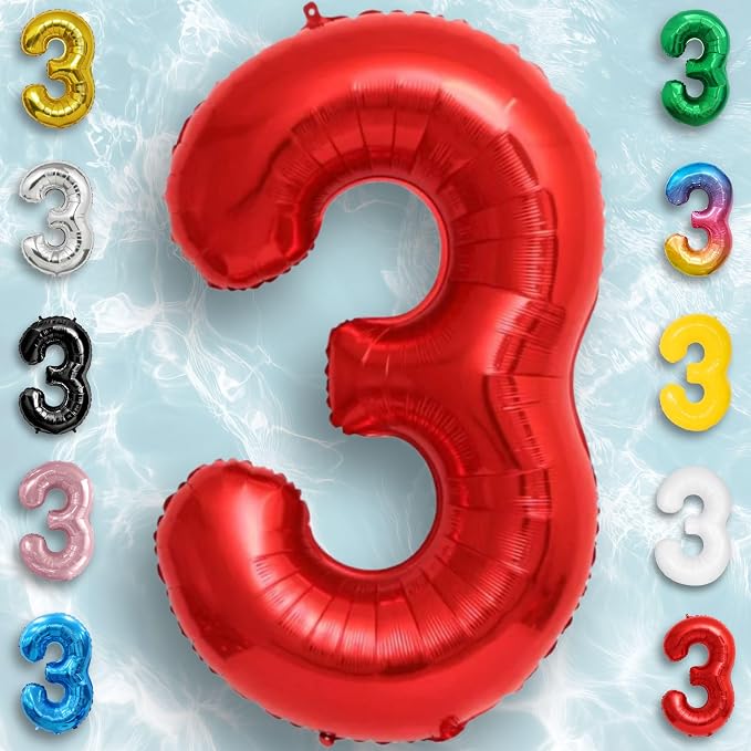 Red Number Balloon 3 Mylar Foil Balloons 40 inch - Image 5