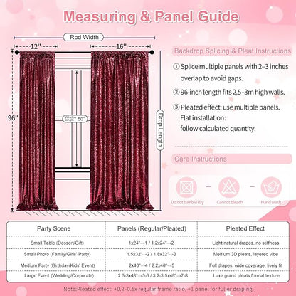 Glitter Sequin Backdrop 2 Panels 3x8FT Burgundy Red Wedding Photo Curtains | - Image 4