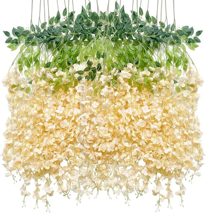 Artificial Wisteria Hanging Flowers Fake Wisteria Flower Garland Silk Vines by WONICE