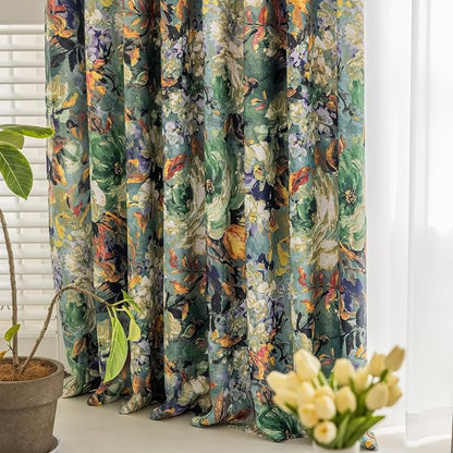 SUOUO Dark Green Vintage Floral Blackout Curtains - Image 8