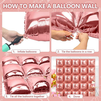 NISOCY 25PCS Rose Gold Square Foil Balloons Wall Backdrop | Double Sided - Image 4