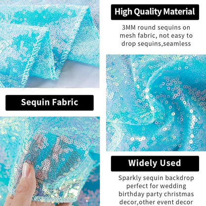 Hahuho Mermaid Blue Sequin Backdrop Curtain, Banquet Decoration（6 Panels - Image 5