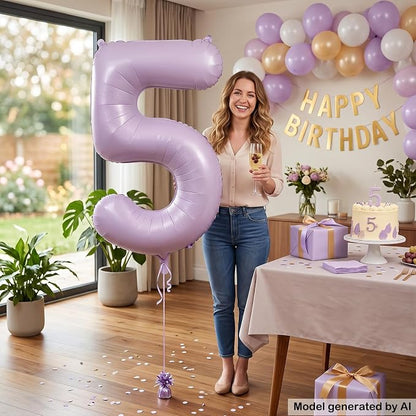 40" Pastel Purple Foil Number 5 Balloon - Image 3