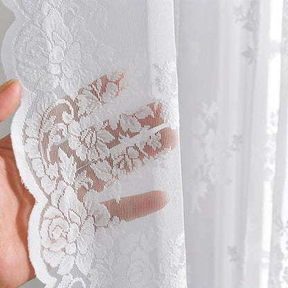 Kotile White Lace Kitchen Curtains Rustic Floral W52 x L36 Inch, 2 Panels | Rod - Image 5