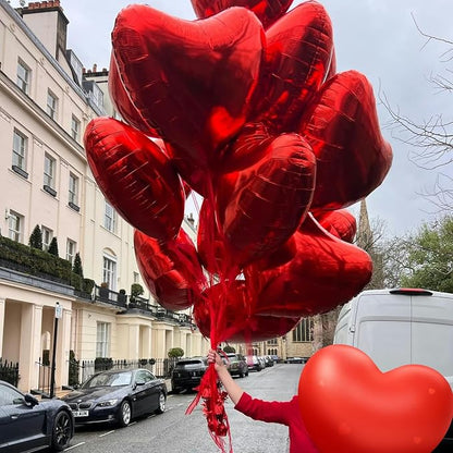 Red Heart Balloons, 18 Inch Metallic Red Foil Balloon Helium 10Pcs Large Ruby - Image 3