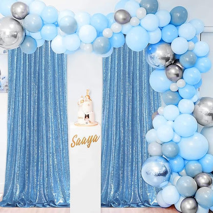 Baby Blue Sequin Backdrop Curtains Party Photo Glitter Drapes 2 Pcs 2FTx8FT | - Image 8