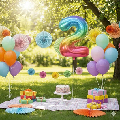 40'' 2 Balloon Number, Large Rainbow Foil Number 2 Balloons Birthday Party Decor - Image 7
