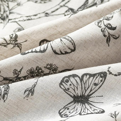 Black Floral Linen Curtains Farmhouse Rod Pocket 50W X 108L 2 Panels | - Image 8