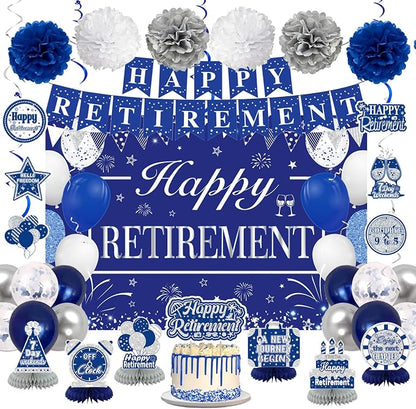 Retirement Party Decorations for Men Women Blue Silver Happy Retirement Banner by Unknown
